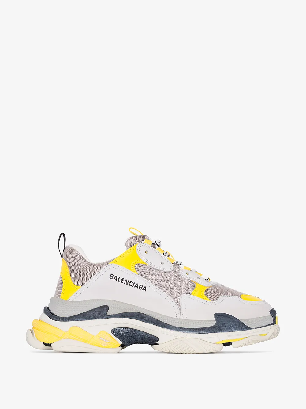 Balenciaga Triple S Grey And Yellow Mesh And Nubuck Sneakers In 7074 Yellow/Grey White