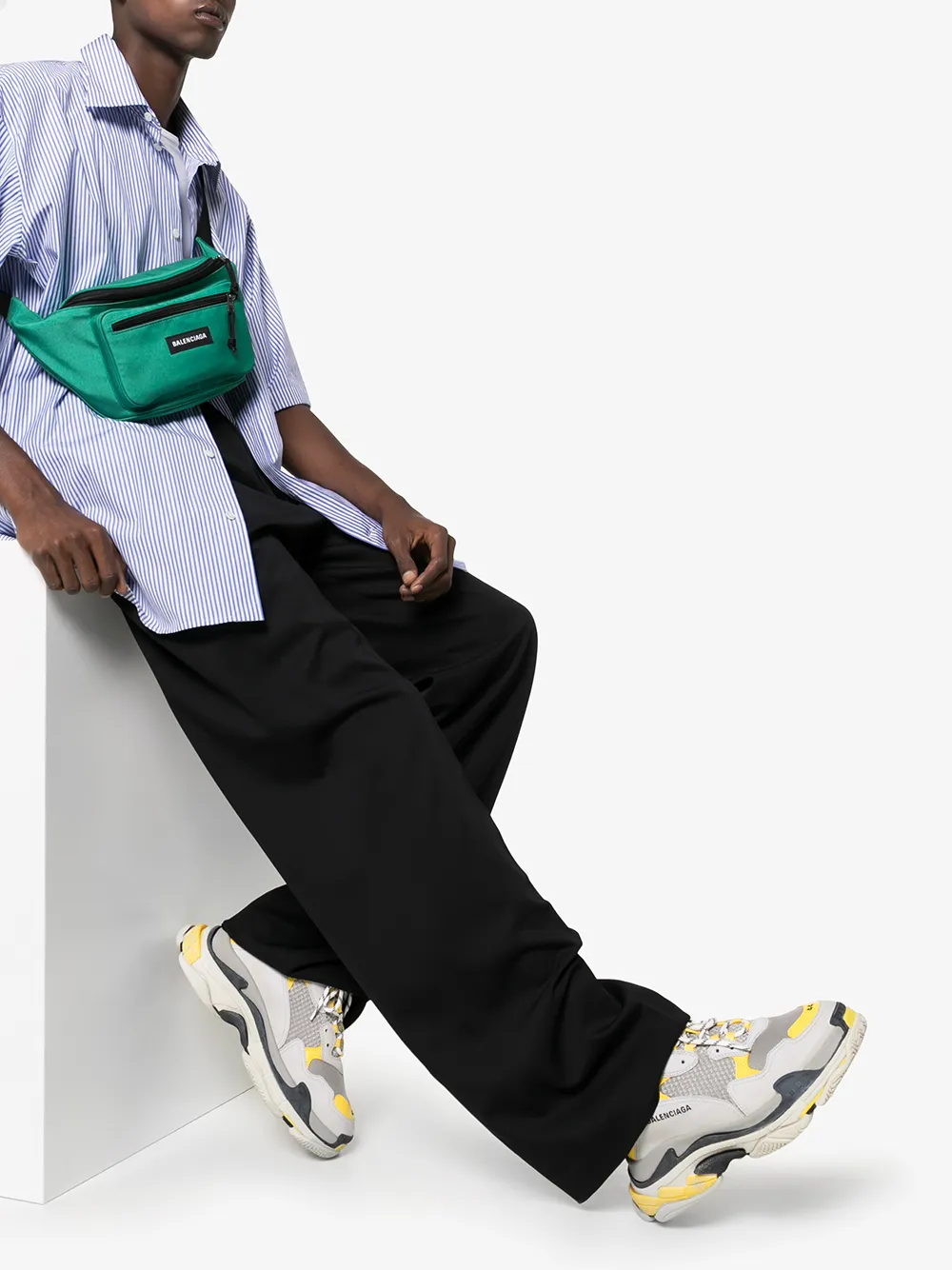 Balenciaga Triple S Grey And Yellow Mesh And Nubuck Sneakers In 7074 Yellow/Grey White