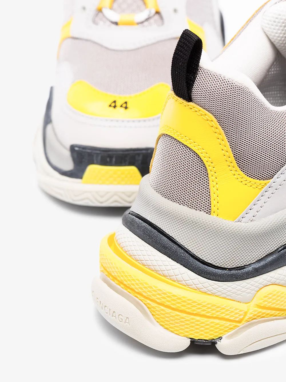 Balenciaga Triple S Grey And Yellow Mesh And Nubuck Sneakers In 7074 Yellow/Grey White