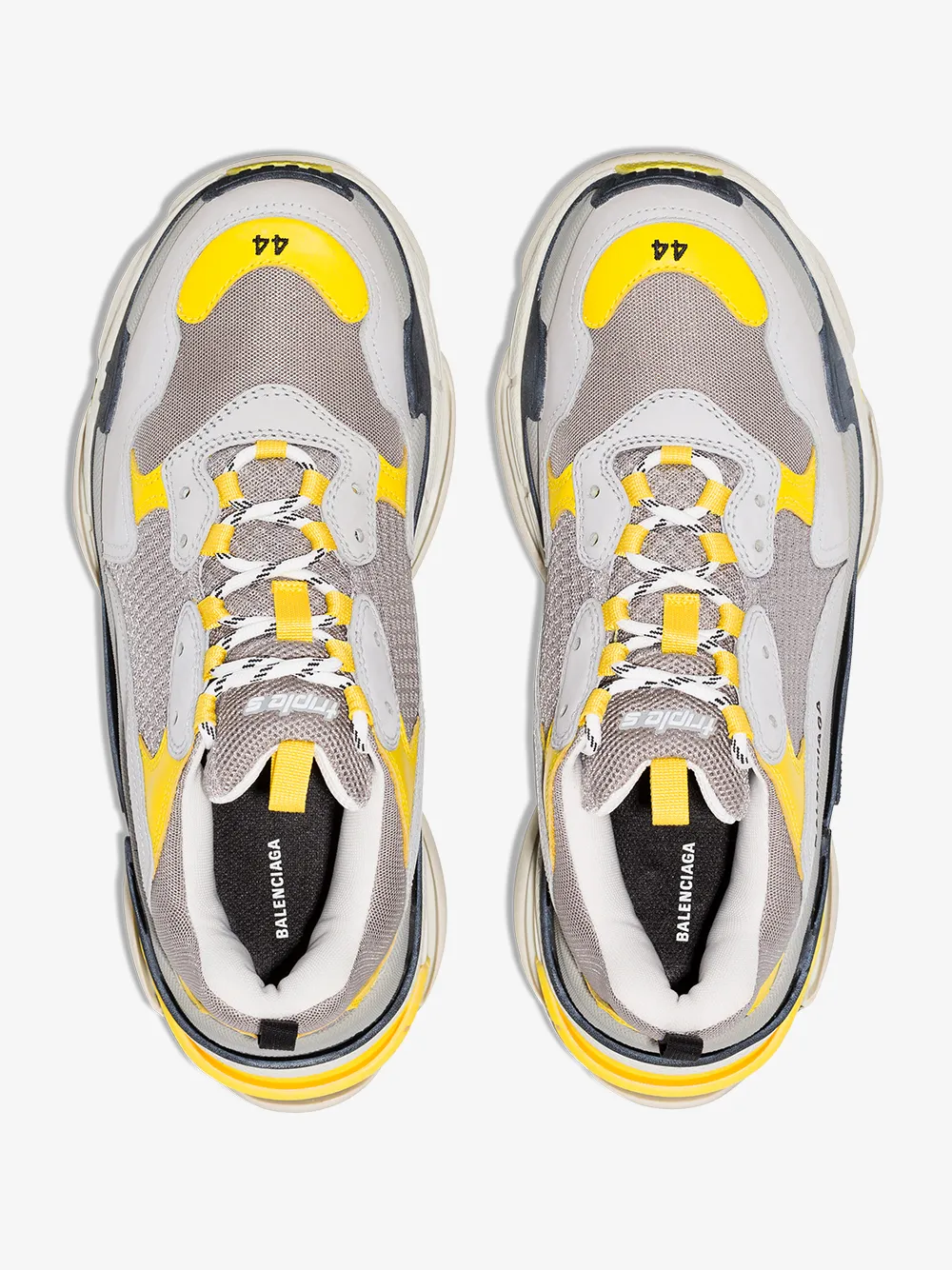 Balenciaga Triple S Grey And Yellow Mesh And Nubuck Sneakers In 7074 Yellow/Grey White