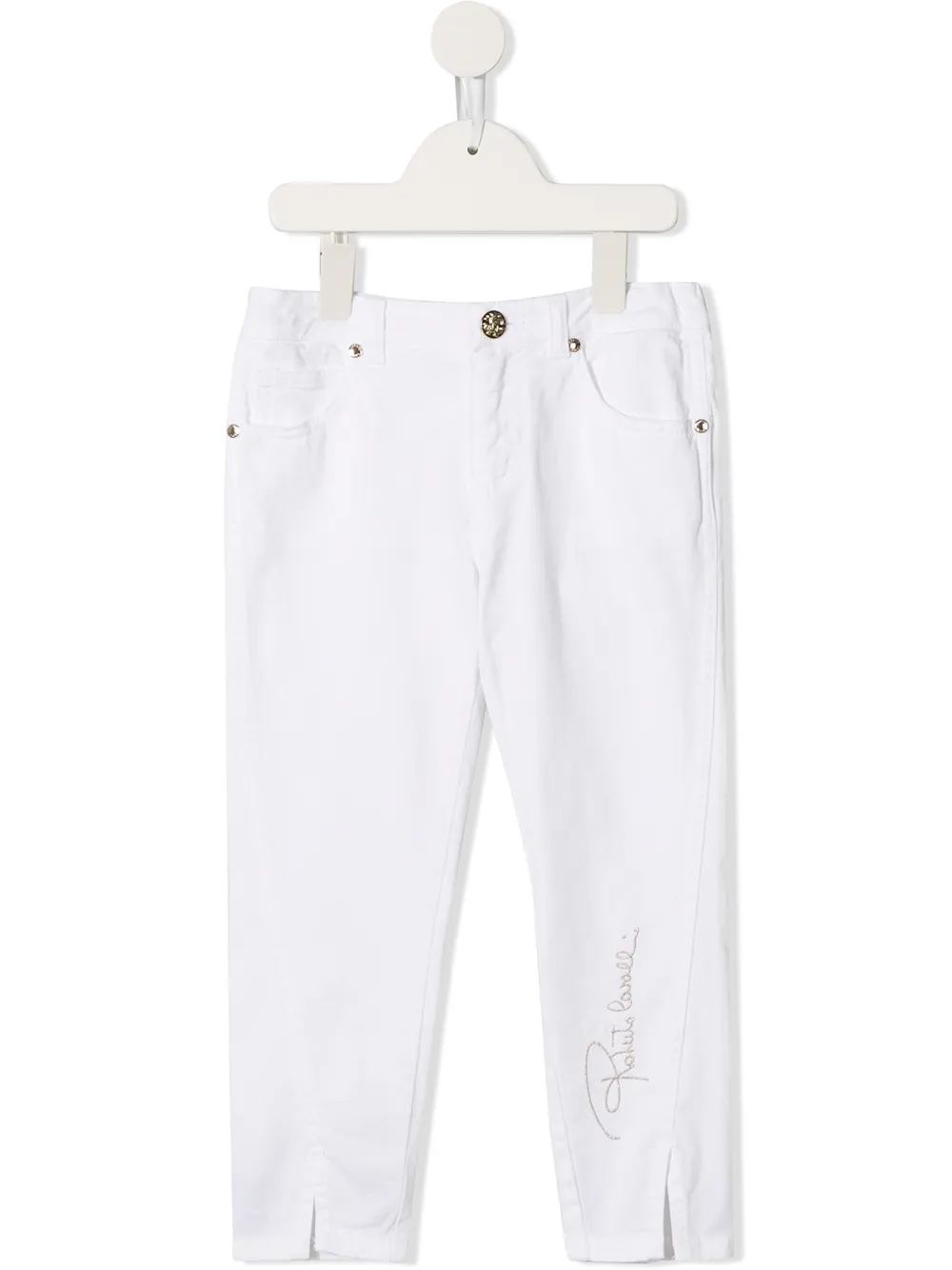 

Roberto Cavalli Junior jeans slim con bordado del logo - Blanco