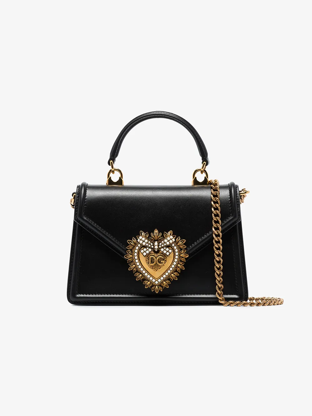 Dolce & Gabbana Devotion Leather Top Handle Bag In Black