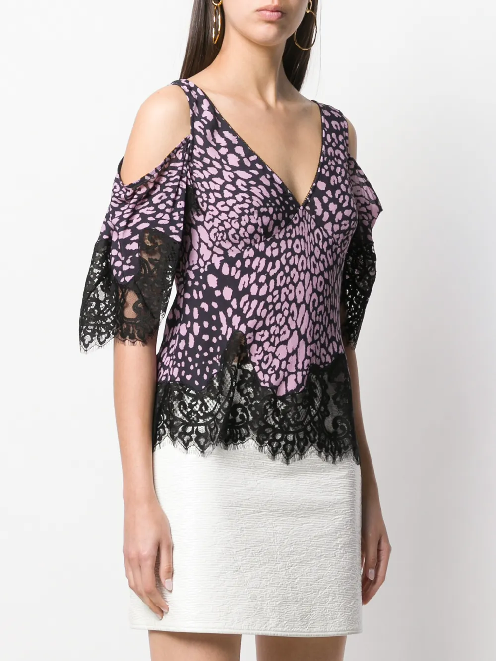  Mcq Swallow Cold-shoulder Printed Top - Pink 