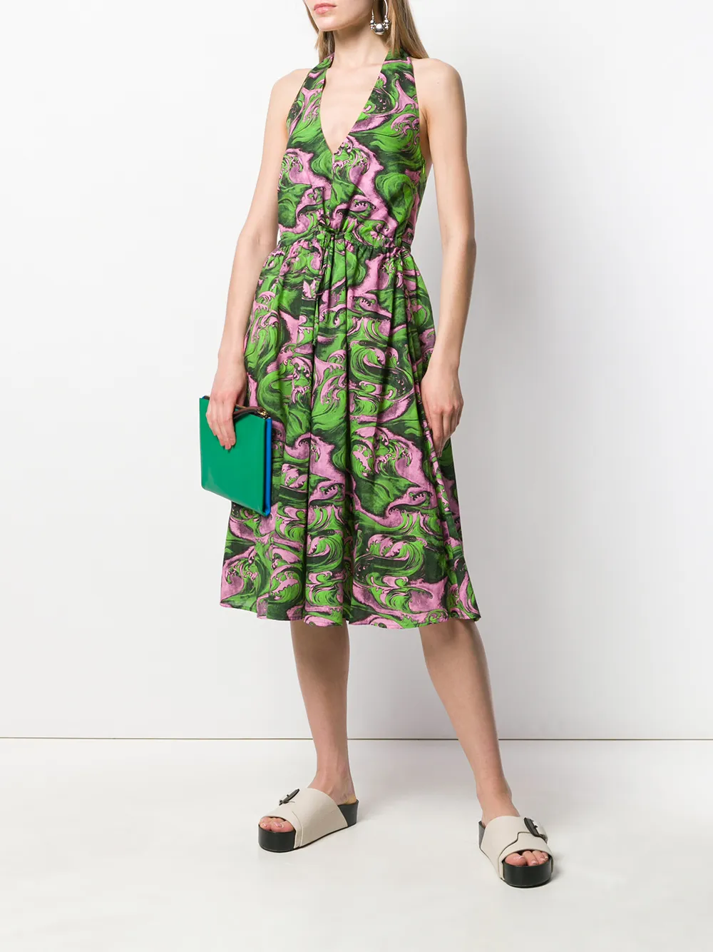  Mcq Swallow Neckholder Kleid Mit Print   Grün 
