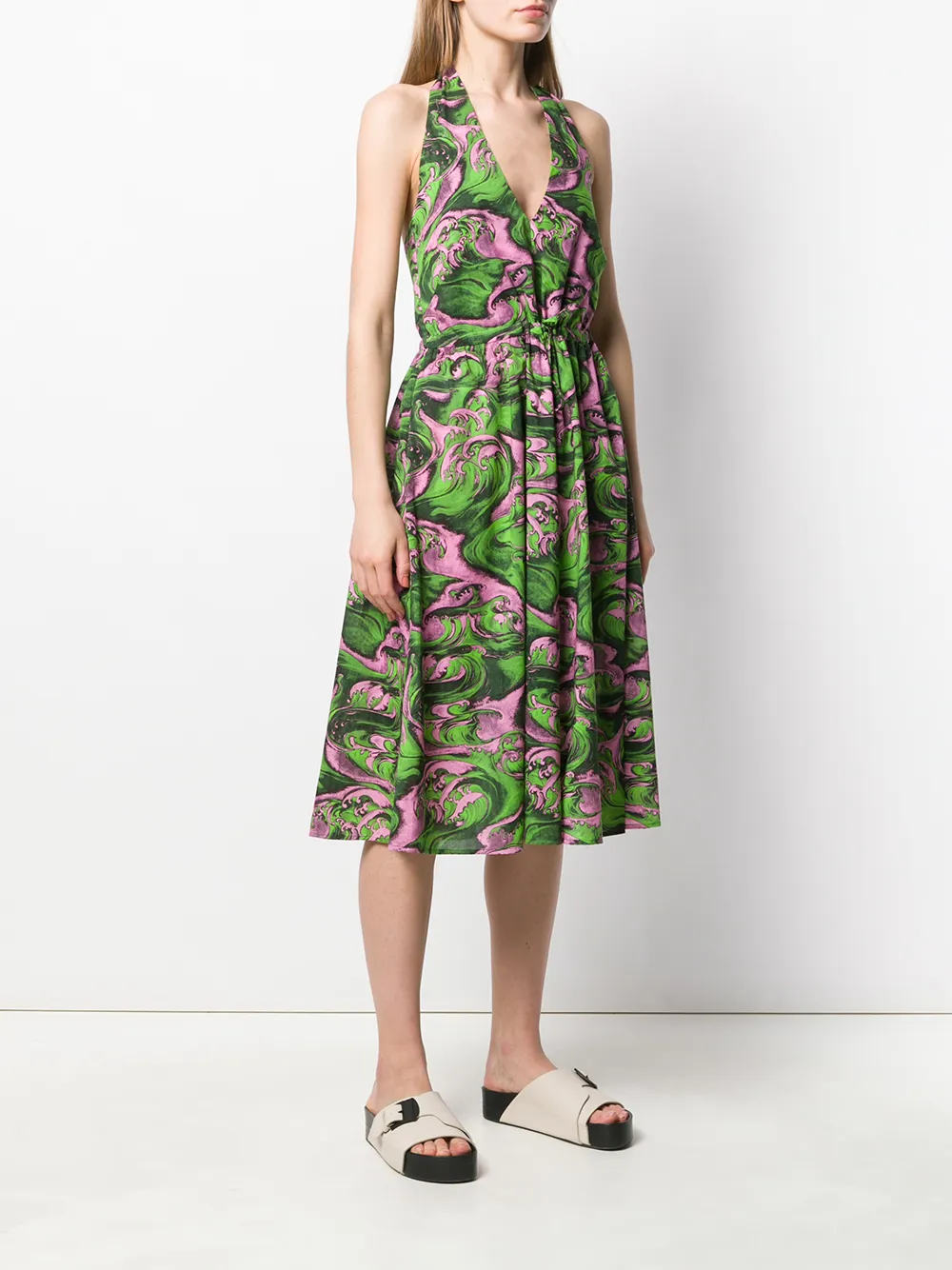  Mcq Swallow Neckholder Kleid Mit Print   Grün 