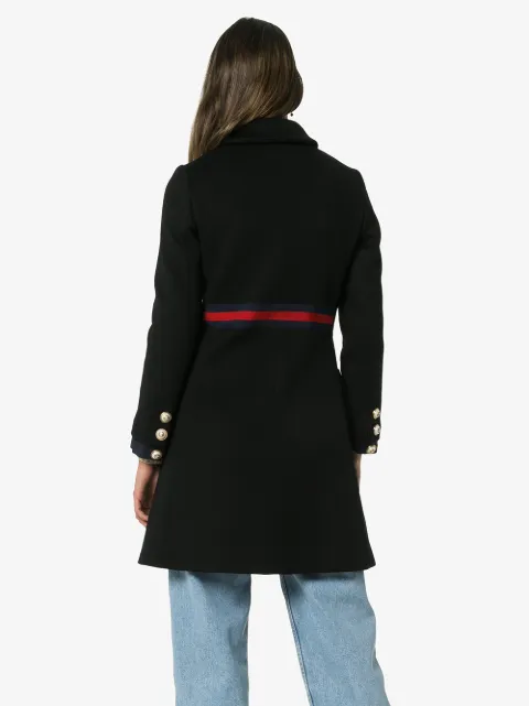 Gucci Black Wool Coat With Bow In Blue