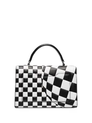 grey and white checkered purse