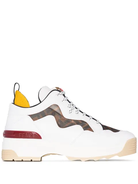 Click to view more detailed imagery on our partner's website Fendi Multicolour Ff Detailed Leather Sneakers In F17M4 White