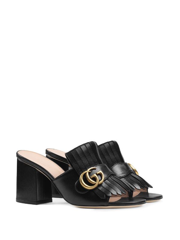 Shop black Gucci Leather mid-heel slide 