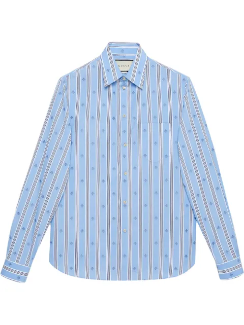 Click to view more detailed imagery on our partner's website Gucci Striped Intarsia-Bee Cotton-Poplin Shirt In 4421 Light Blue