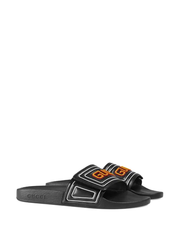 black leather slide sandals