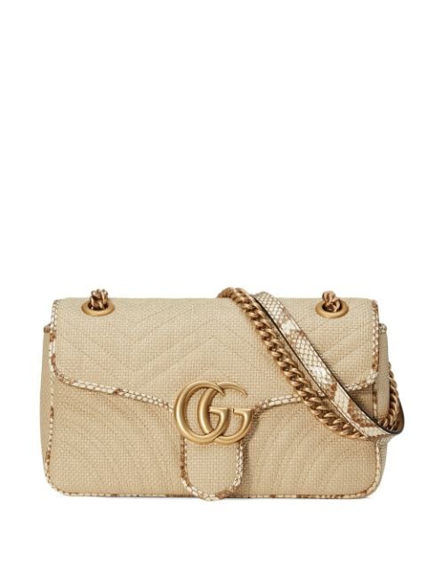 Shop Gucci Marmont raffia shoulder bag 