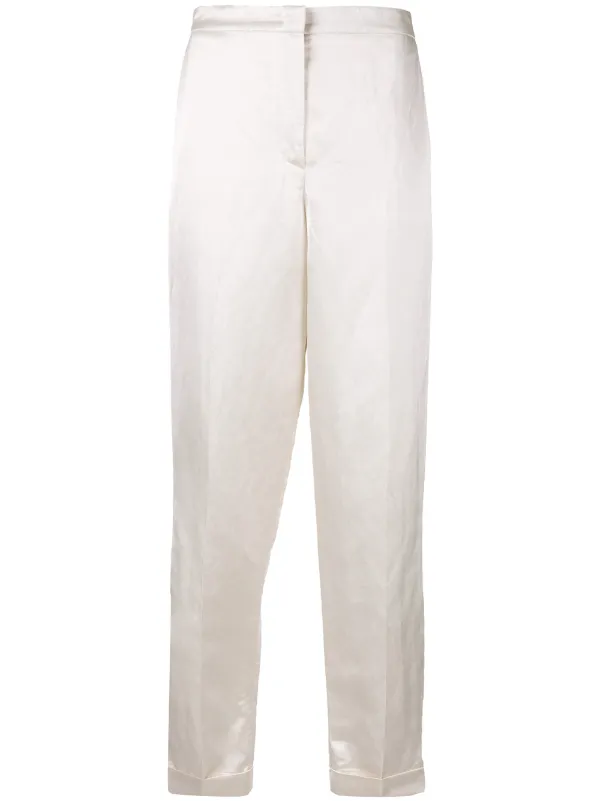 white tapered trousers