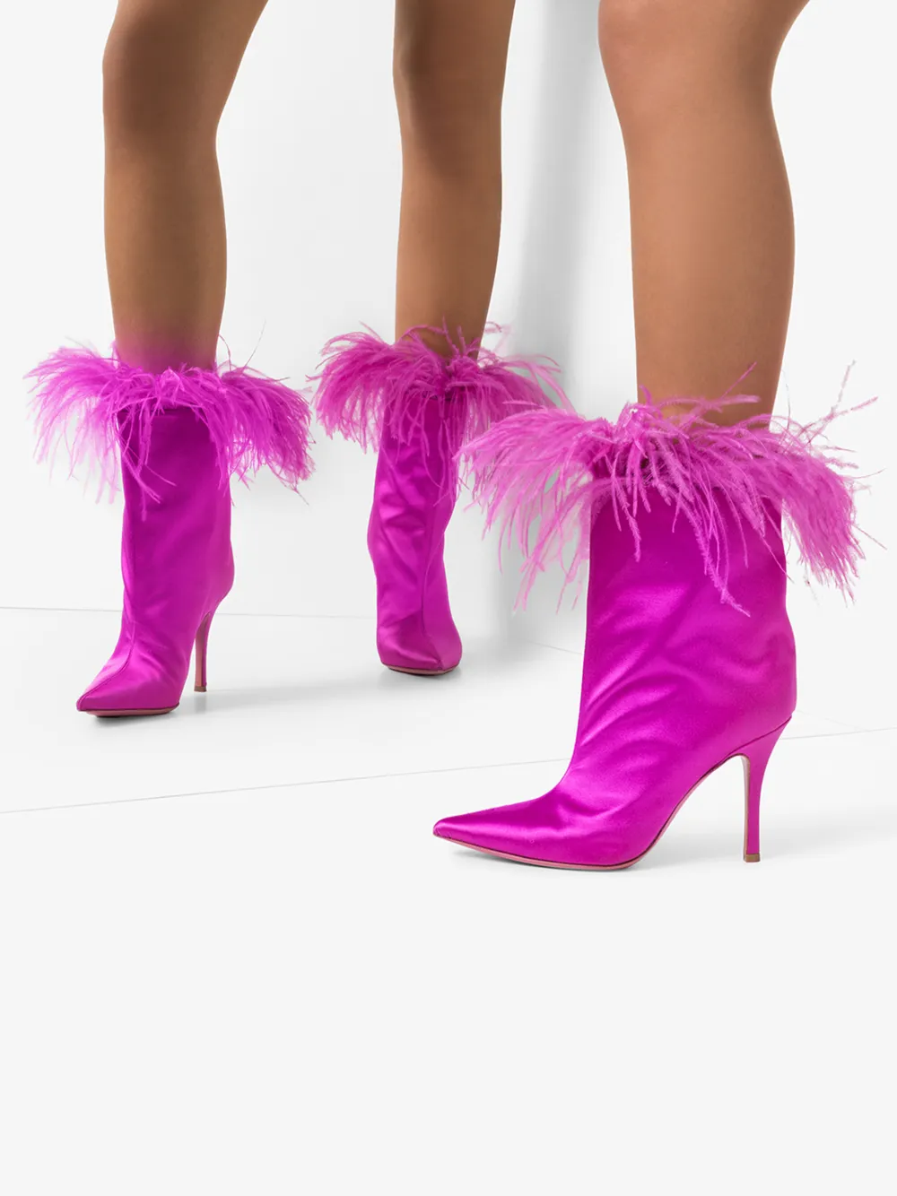 AMINA MUADDI PINK NAKIA PLUME 95 SATIN BOOTS,NAKIAPLUME14023631
