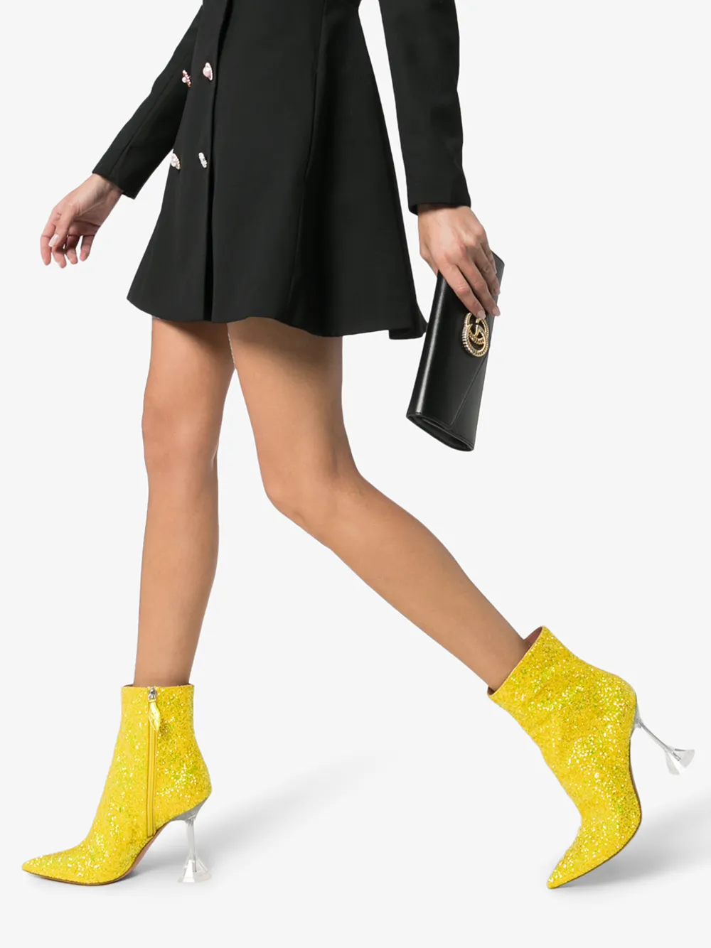 AMINA MUADDI AMINA MUADDI YELLOW GEORGIA 95 GLITTER PLEX HEEL BOOTS,GIORGIABOOTGLIT14023637