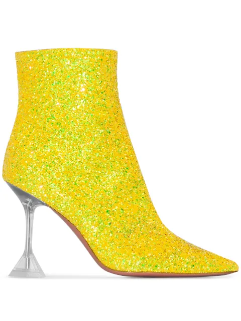 Click to view more detailed imagery on our partner's website Amina Muaddi 100mm Giorgia Glittered Boots In Yellow