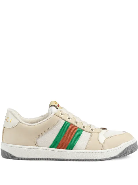 Click to view more detailed imagery on our partner's website Gucci Screener Canvas-Trimmed Leather Sneakers In Neutrals