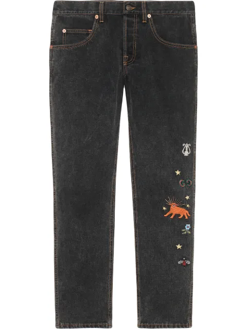 GUCCI GUCCI SCHMALE JEANS MIT STICKEREI - SCHWARZ