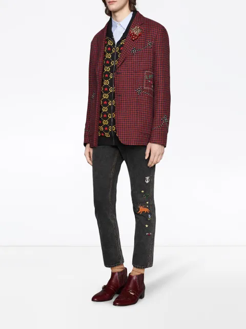 GUCCI GUCCI SCHMALE JEANS MIT STICKEREI - SCHWARZ