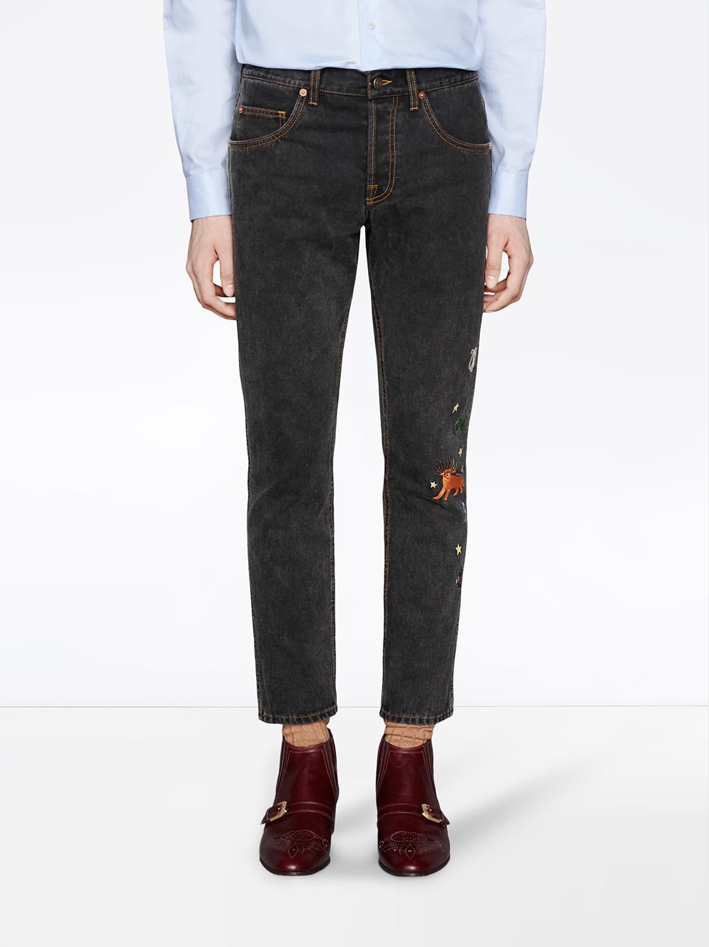 фото Gucci джинсы кроя слим с вышивкой