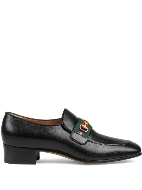 Gucci Bonny Horsebit Collapsible-Heel Webbing-Trimmed Full-Grain Leather Loafers In Black