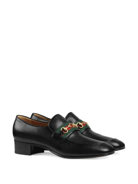 Gucci Bonny Horsebit Collapsible-Heel Webbing-Trimmed Full-Grain Leather Loafers In Black