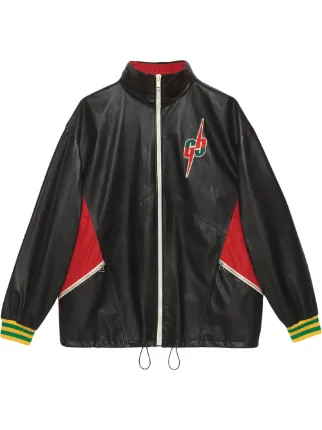 Gucci Leather Bomber Jacket With Gucci Strawberry - Farfetch