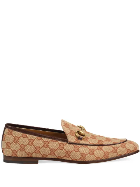 Click to view more detailed imagery on our partner's website Gucci Jordaan Horsebit Leather-trimmed Monogrammed Canvas Loafers In 8369 Gg Beige