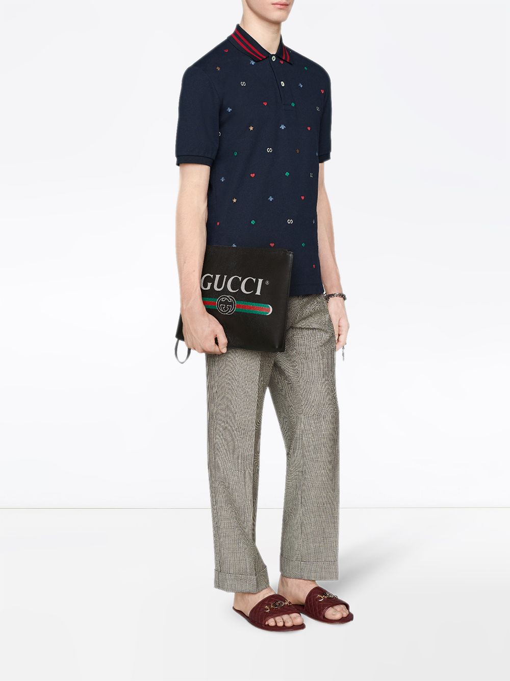 фото Gucci рубашка-поло с вышивкой