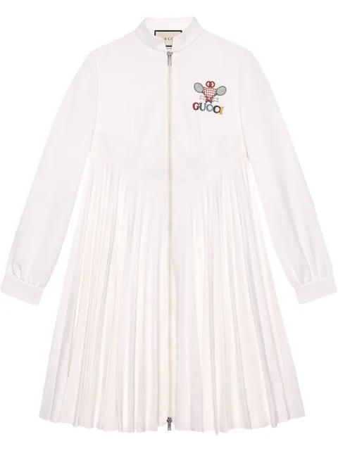 Click to view more detailed imagery on our partner's website Gucci Tennis Logo-embroidered Pleated Dress In 9005 White