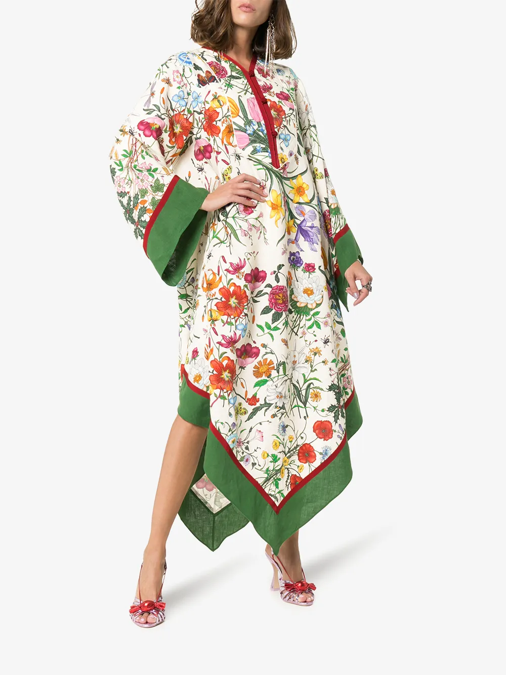 GUCCI GUCCI KIMONO STYLE DRESS WITH FLORA PRINT,569903ZKQ6014024356