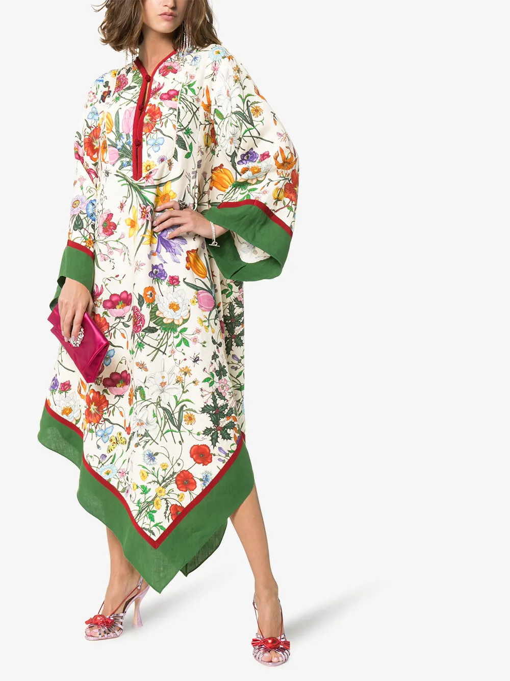 GUCCI GUCCI KIMONO STYLE DRESS WITH FLORA PRINT,569903ZKQ6014024356