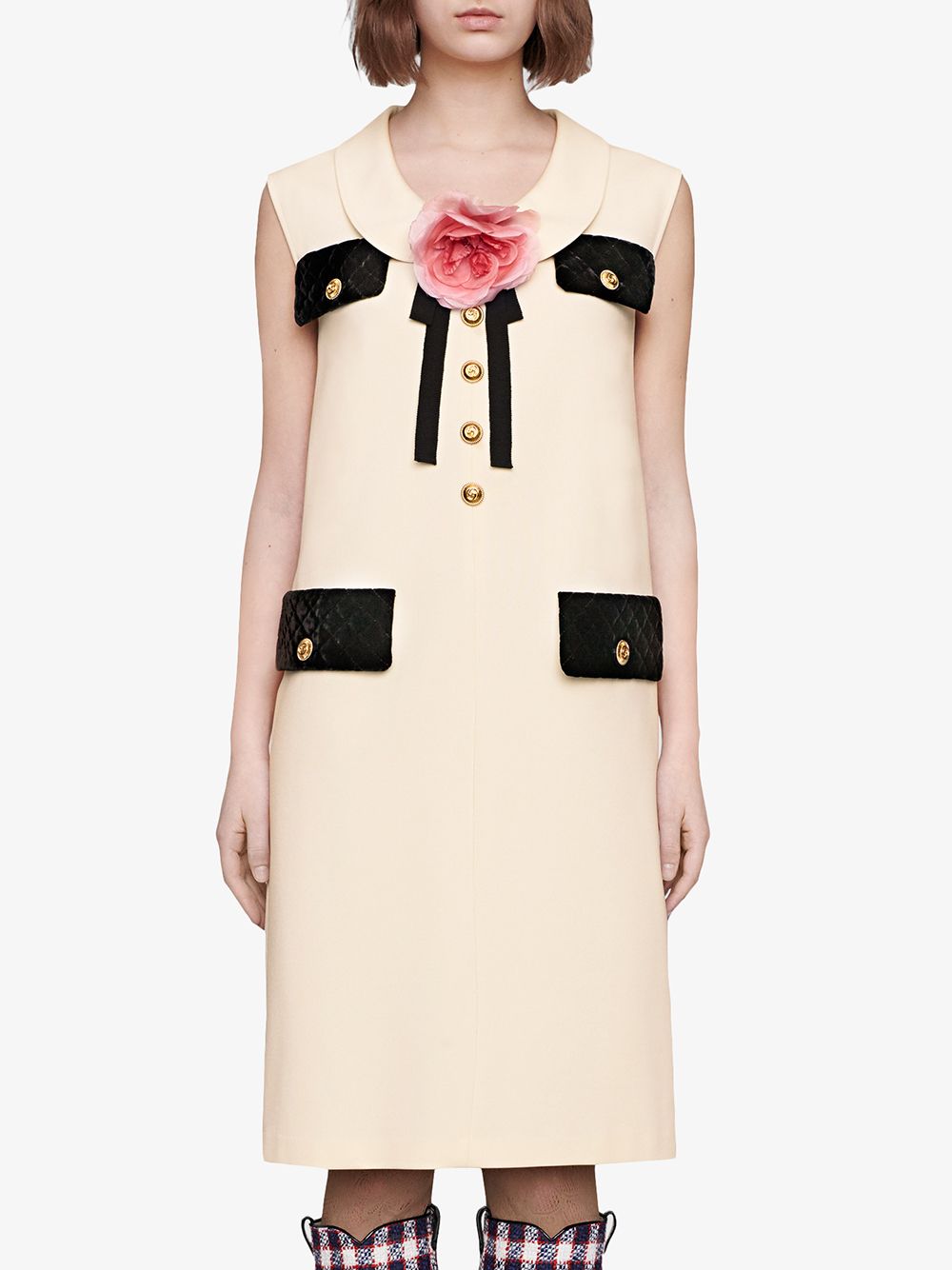 $1450 NEW Authentic Gucci Dress w/Flower Brooch,sz XL, Red