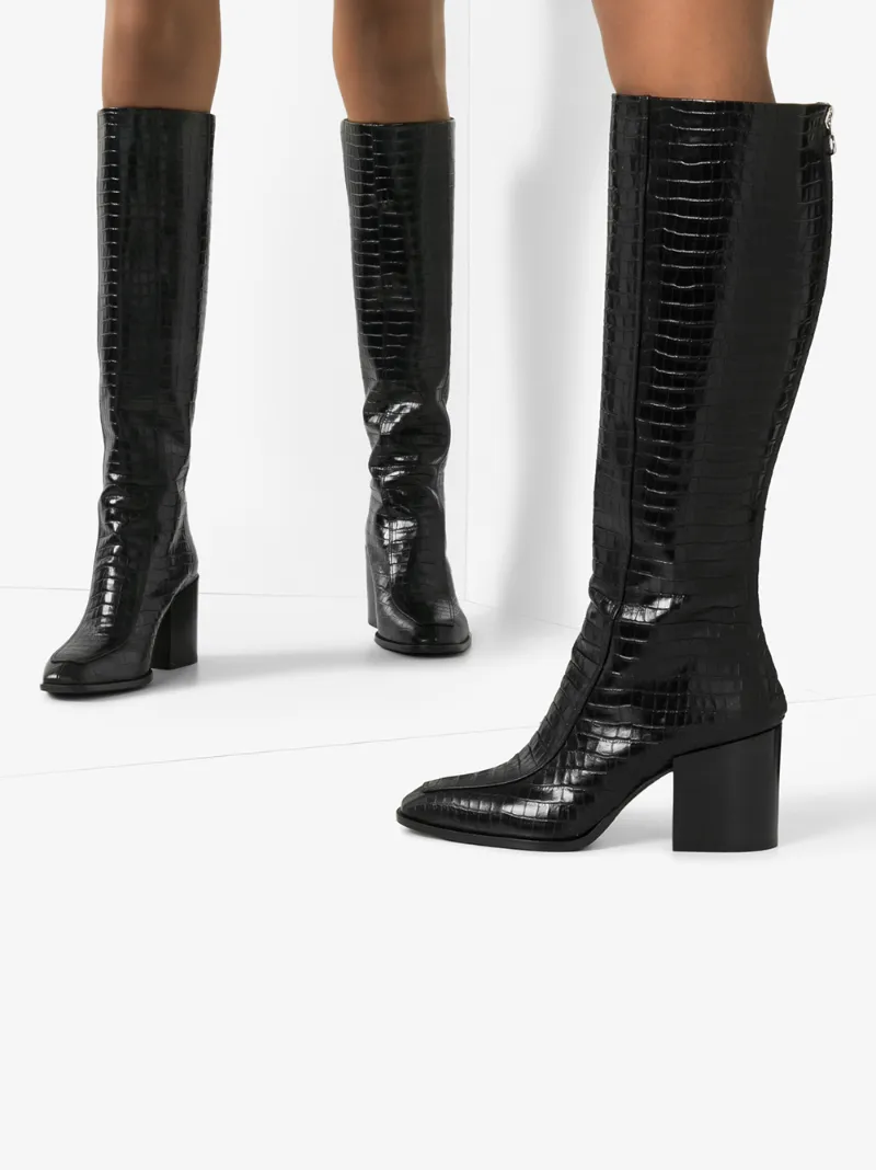 knee high boots croc print