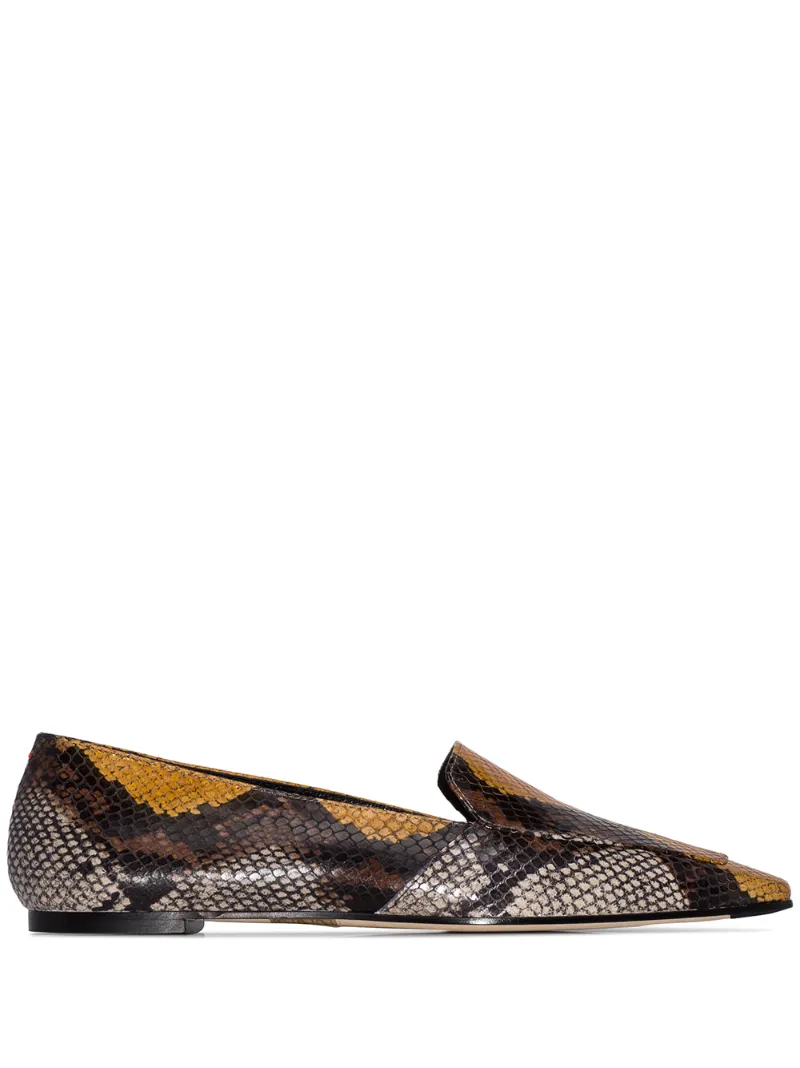Aeyde Flats AEYDE AURORA SNAKE-EFFECT FLAT LOAFERS - BROWN
