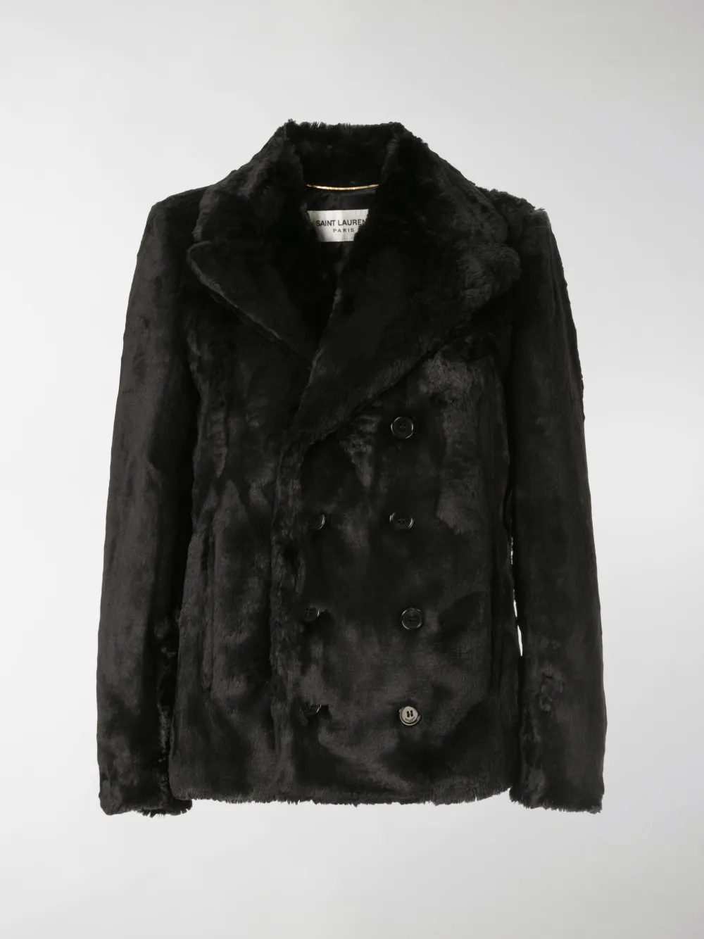Saint Laurent Double-breasted Faux Fur Jacket In Black