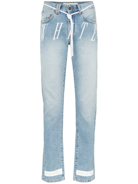Click to view more detailed imagery on our partner's website Off-white Slim Fit Bleached Jeans With “white” Print In Bleach Fuchsia