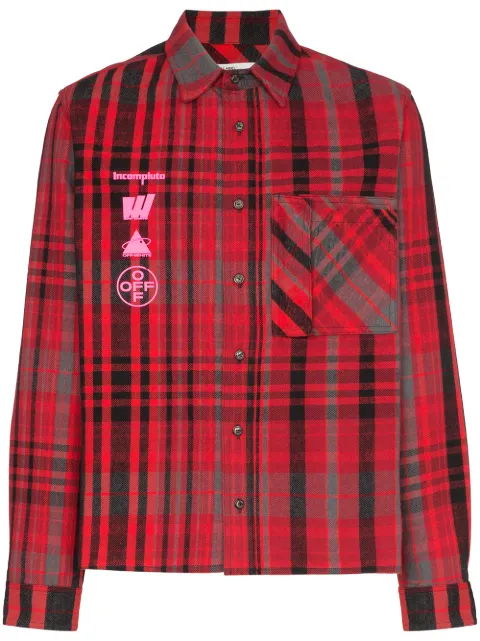 Click to view more detailed imagery on our partner's website Off-White Mariana De Silva Checked Cotton-Blend Flannel Shirt In Red