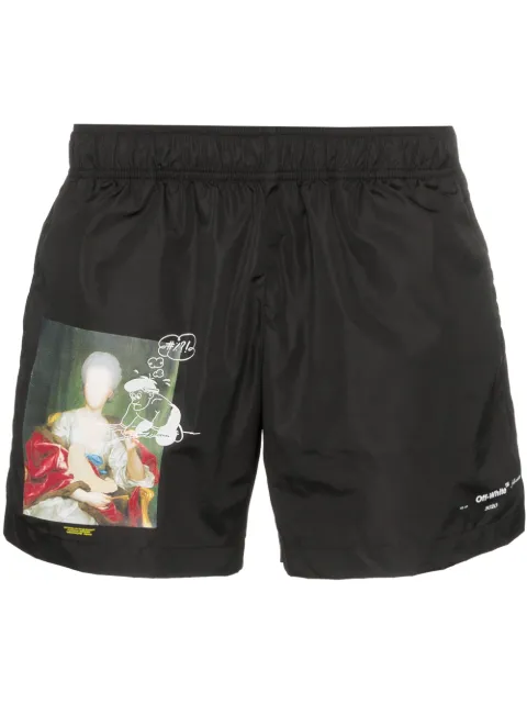 Click to view more detailed imagery on our partner's website Off-White Mariana De Silva Graphic-Print Swim Shorts In Black Multi