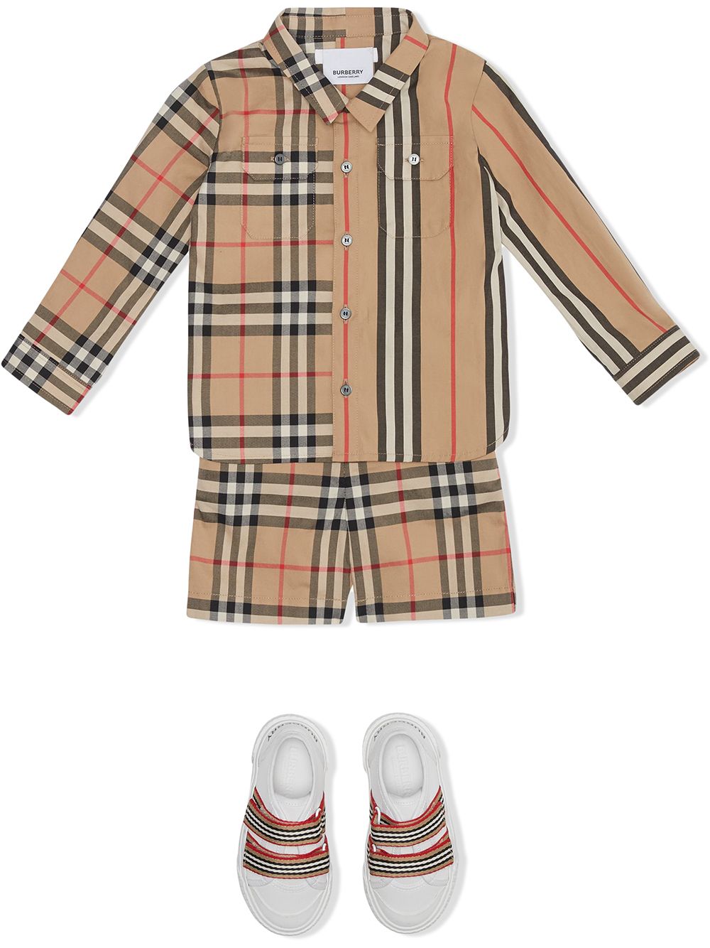 фото Burberry kids рубашка в клетку vintage check и полоску icon stripe