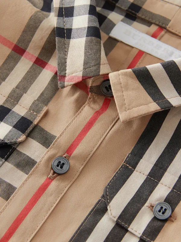 panelled vintage check and icon stripe cotton shirt