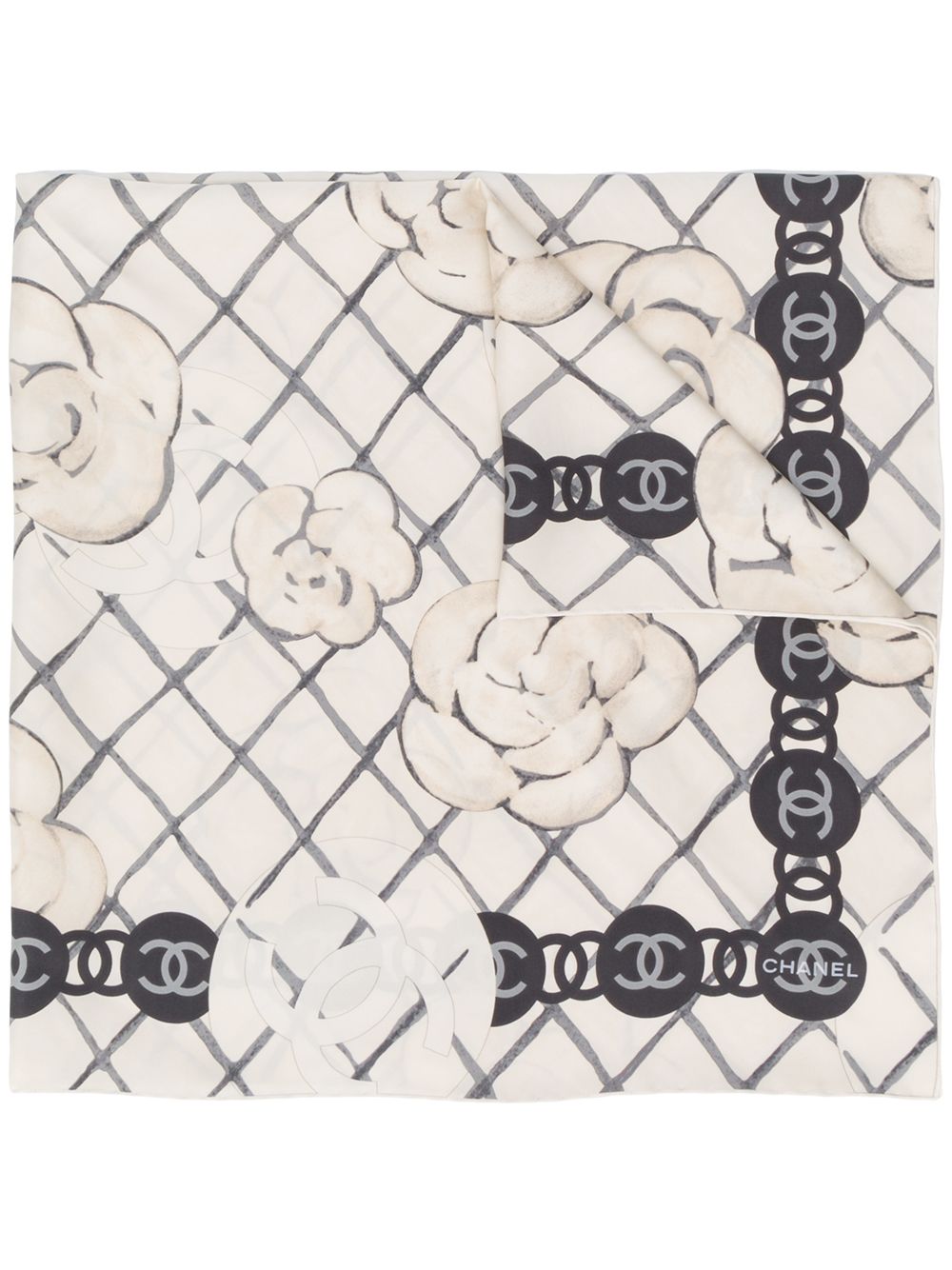 фото Chanel pre-owned шарф в клетку с цветочным принтом