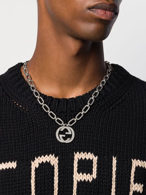 gucci interlocking g necklace on neck