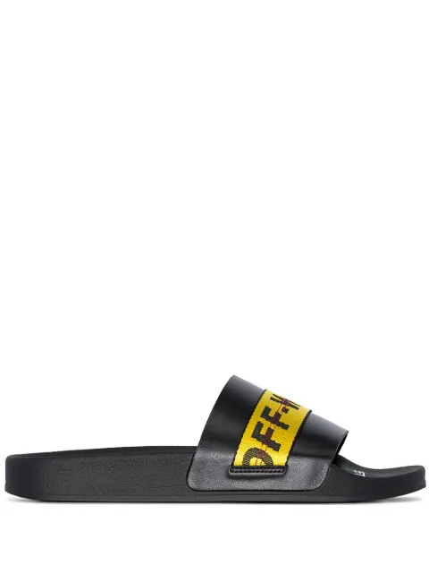 Off-White Men's Industrial Leather Slide Sandals In Black