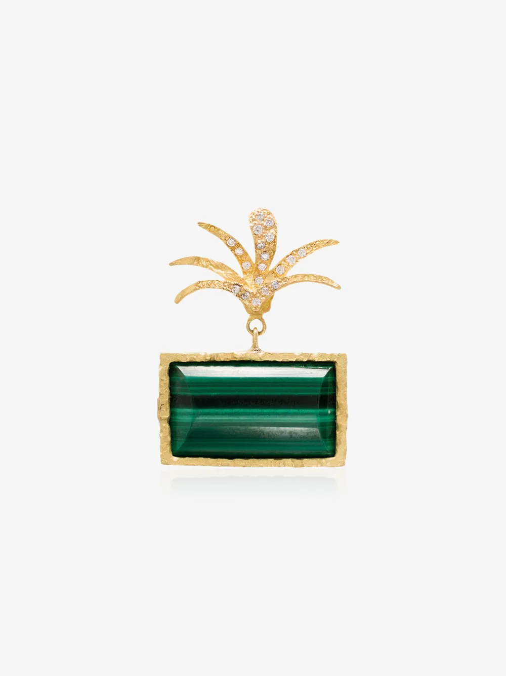 ORIT ELHANATI 18K YELLOW GOLD ROXY PALM MALACHITE DIAMOND EARRING,RG1042314037452