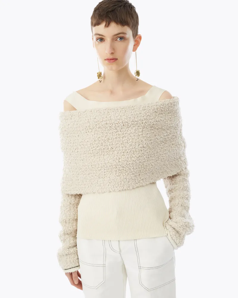 Off The Shoulder Boucle Pullover in 