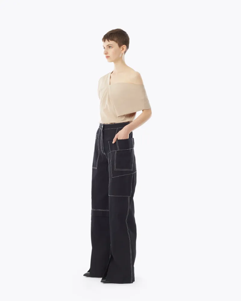 wide leg cargo pants black