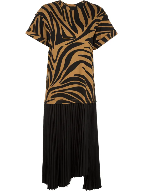 zebra pleated shirt dress