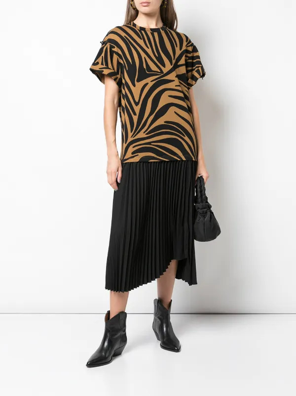 zebra pleated shirt dress