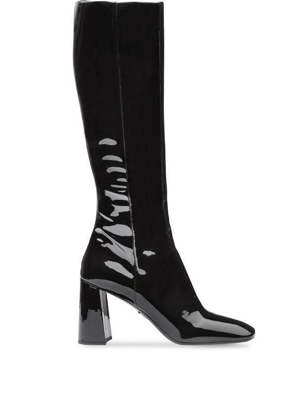 Prada fitted patent boots black 